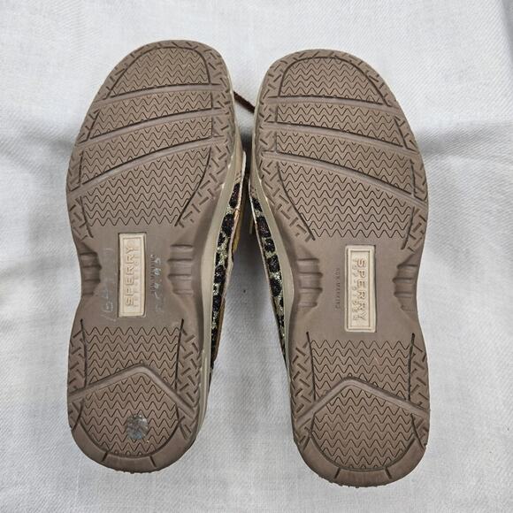 SPERRY Top-Siders Tan Boat Shoes with Glitter Leopard Print Pattern Size 13.5 - Picture 6 of 10